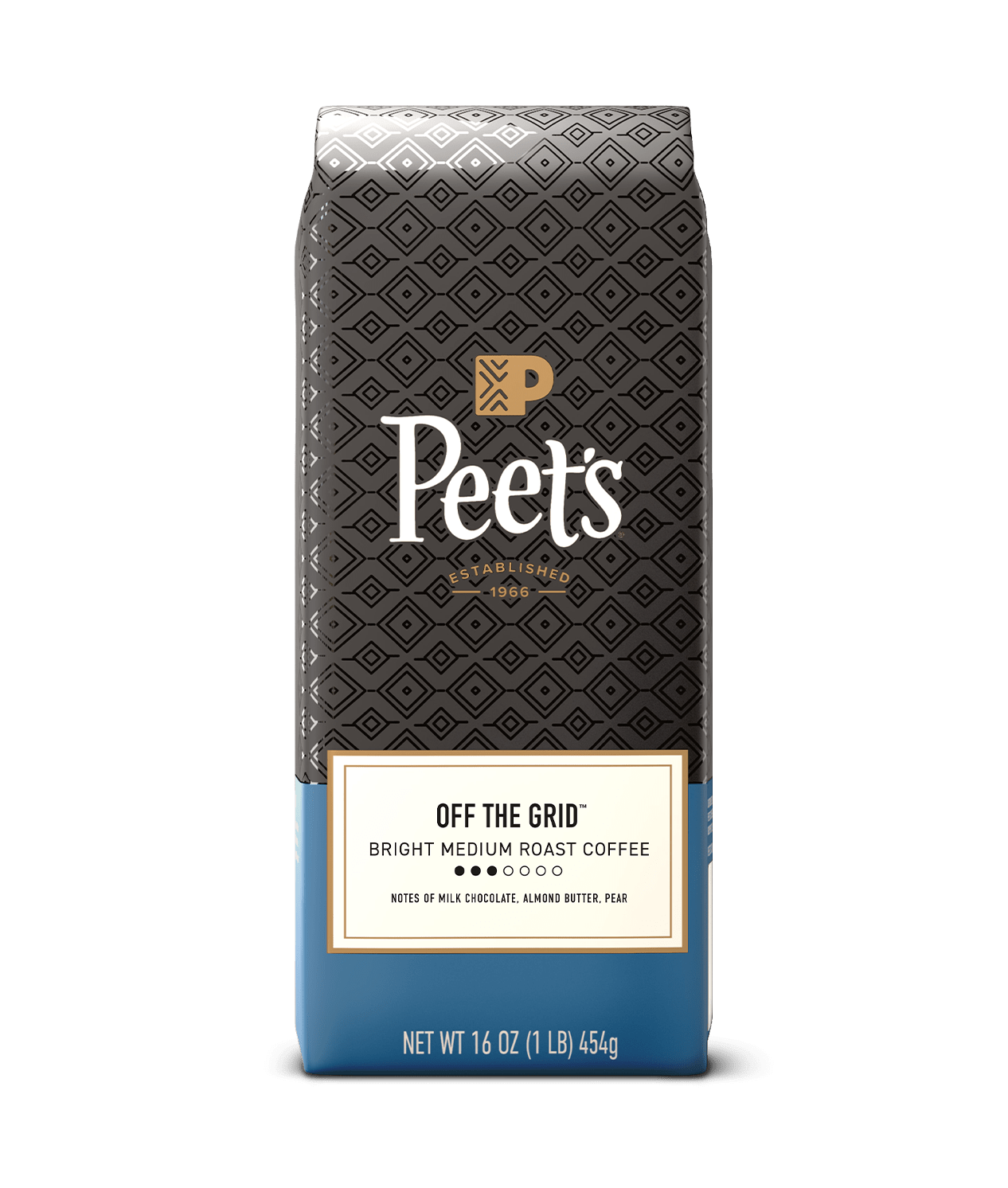 Peet's coffee off the grid bag on a transparent background